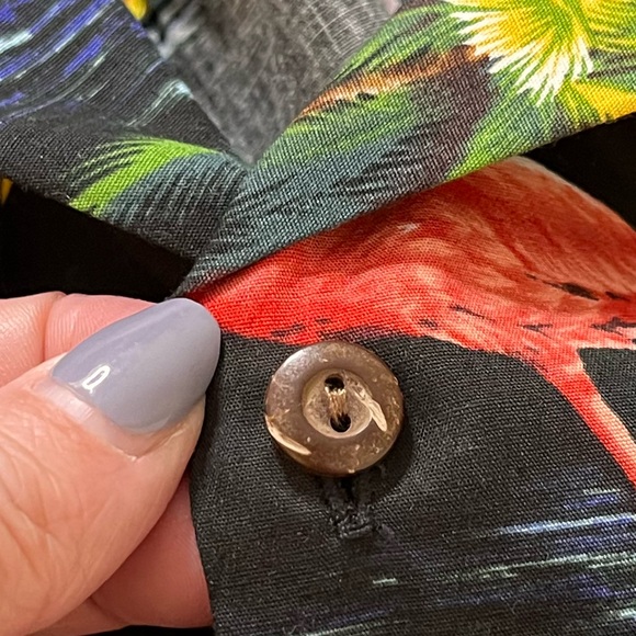 Pacific Legend Hawaiian Shirt Flamingo Palm Tree Black Cotton Men's 3XL - Picture 2 of 4